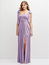 Front View Thumbnail - Pale Purple Bow Shoulder Square Neck Chiffon Maxi Dress