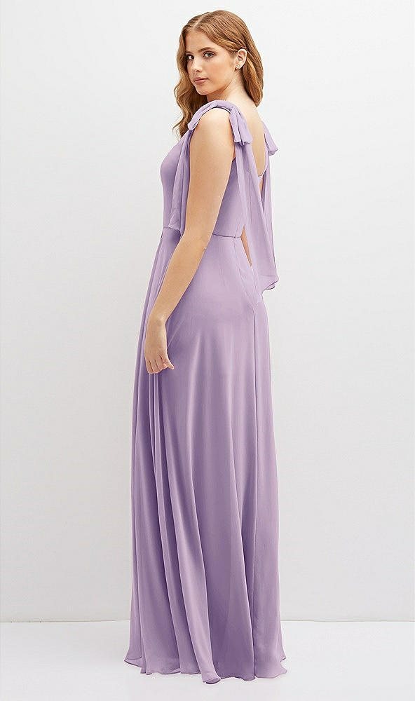 Back View - Pale Purple Bow Shoulder Square Neck Chiffon Maxi Dress