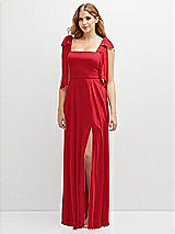 Front View Thumbnail - Parisian Red Bow Shoulder Square Neck Chiffon Maxi Dress