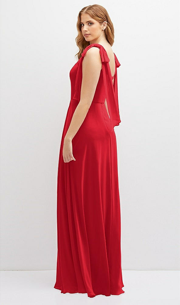 Back View - Parisian Red Bow Shoulder Square Neck Chiffon Maxi Dress