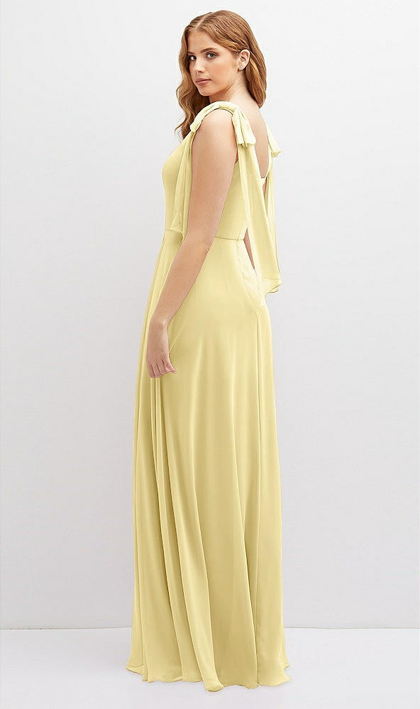 Back View - Pale Yellow Bow Shoulder Square Neck Chiffon Maxi Dress