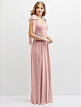 Side View Thumbnail - Rose - PANTONE Rose Quartz Bow Shoulder Square Neck Chiffon Maxi Dress