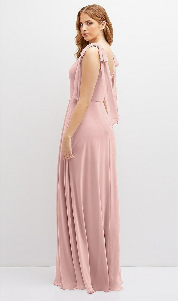 Back View - Rose - PANTONE Rose Quartz Bow Shoulder Square Neck Chiffon Maxi Dress
