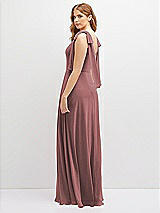 Rear View Thumbnail - Rosewood Bow Shoulder Square Neck Chiffon Maxi Dress