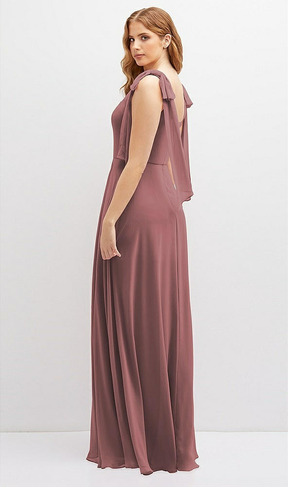Back View - Rosewood Bow Shoulder Square Neck Chiffon Maxi Dress