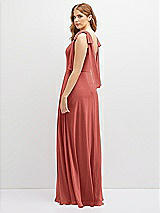 Rear View Thumbnail - Coral Pink Bow Shoulder Square Neck Chiffon Maxi Dress