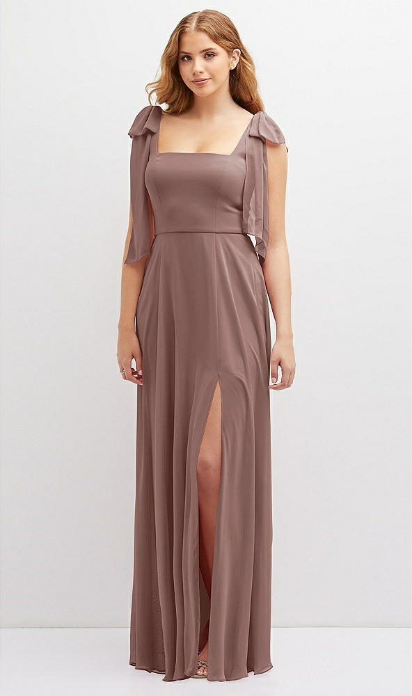Front View - Sienna Bow Shoulder Square Neck Chiffon Maxi Dress