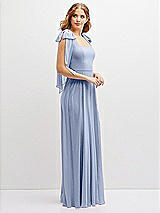Side View Thumbnail - Sky Blue Bow Shoulder Square Neck Chiffon Maxi Dress