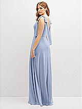 Rear View Thumbnail - Sky Blue Bow Shoulder Square Neck Chiffon Maxi Dress