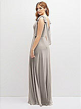 Rear View Thumbnail - Taupe Bow Shoulder Square Neck Chiffon Maxi Dress