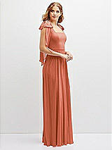 Side View Thumbnail - Terracotta Copper Bow Shoulder Square Neck Chiffon Maxi Dress