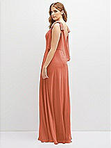 Rear View Thumbnail - Terracotta Copper Bow Shoulder Square Neck Chiffon Maxi Dress
