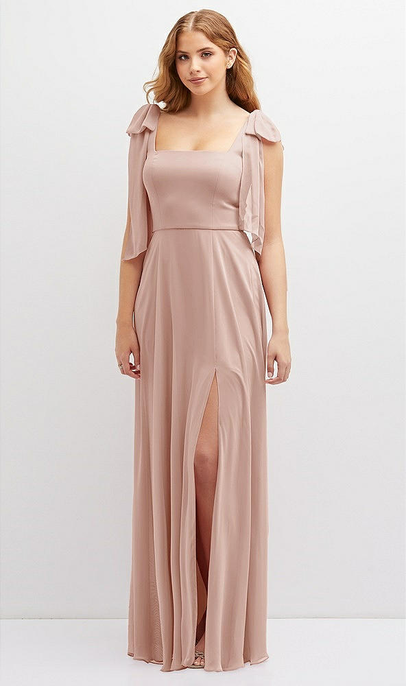 Front View - Toasted Sugar Bow Shoulder Square Neck Chiffon Maxi Dress