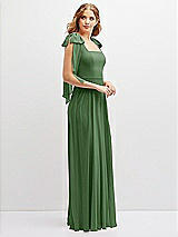 Side View Thumbnail - Vineyard Green Bow Shoulder Square Neck Chiffon Maxi Dress