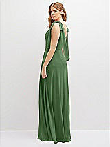 Rear View Thumbnail - Vineyard Green Bow Shoulder Square Neck Chiffon Maxi Dress