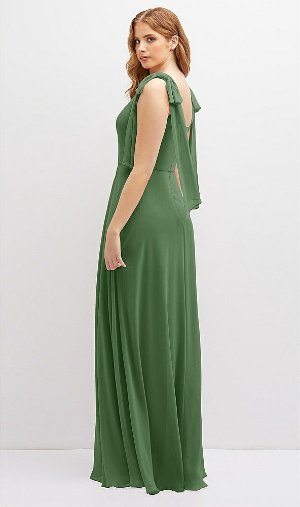 Back View - Vineyard Green Bow Shoulder Square Neck Chiffon Maxi Dress