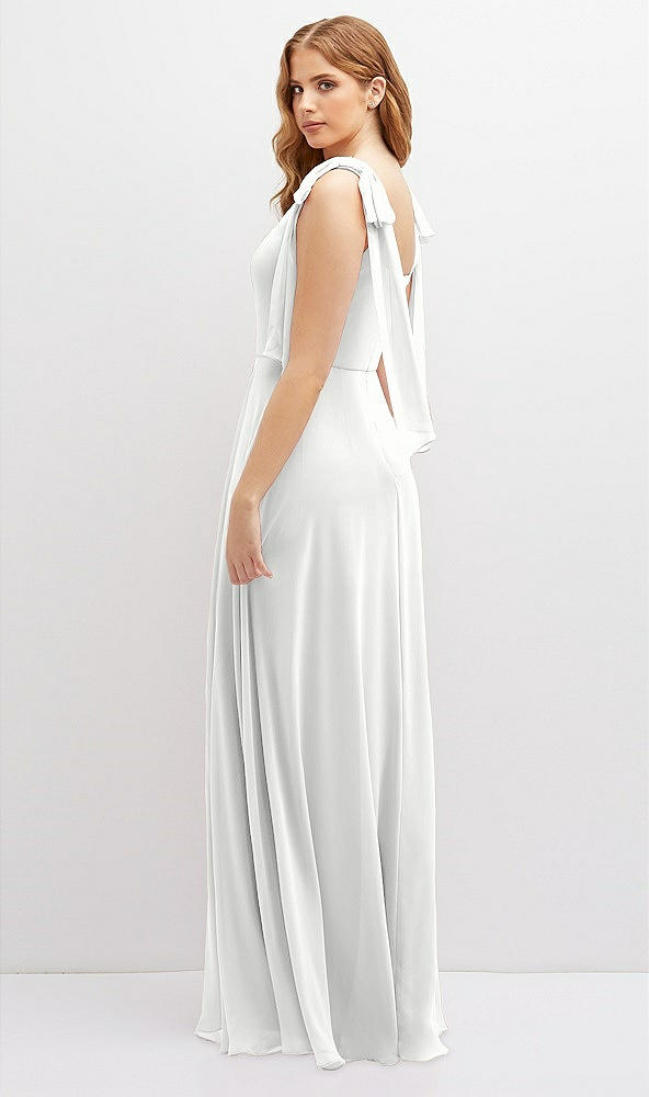 Back View - White Bow Shoulder Square Neck Chiffon Maxi Dress