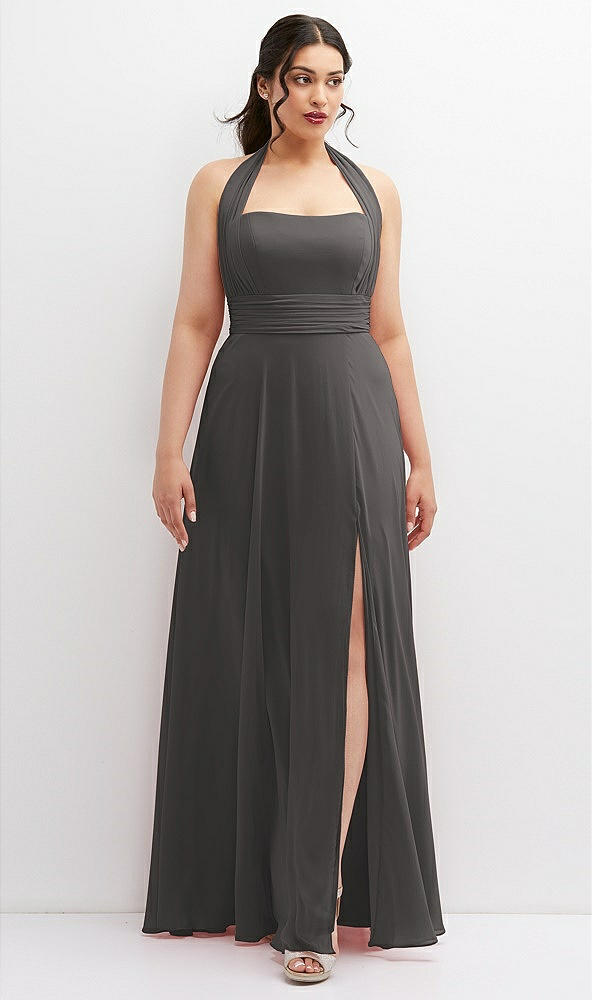 Front View - Caviar Gray Chiffon Convertible Maxi Dress with Multi-Way Tie Straps