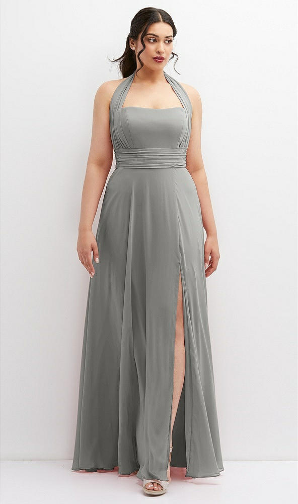 Front View - Chelsea Gray Chiffon Convertible Maxi Dress with Multi-Way Tie Straps