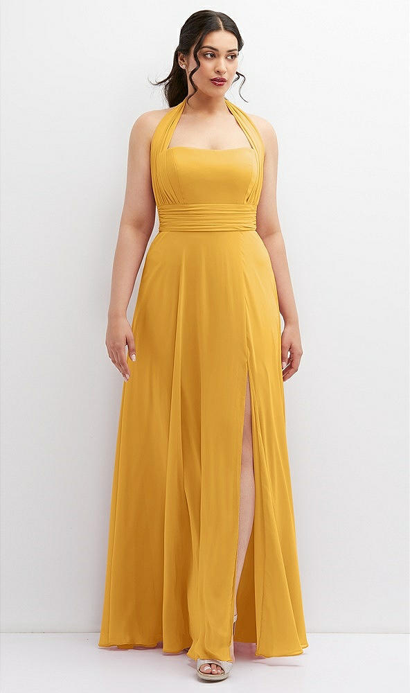 Front View - NYC Yellow Chiffon Convertible Maxi Dress with Multi-Way Tie Straps