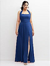 Front View Thumbnail - Classic Blue Chiffon Convertible Maxi Dress with Multi-Way Tie Straps