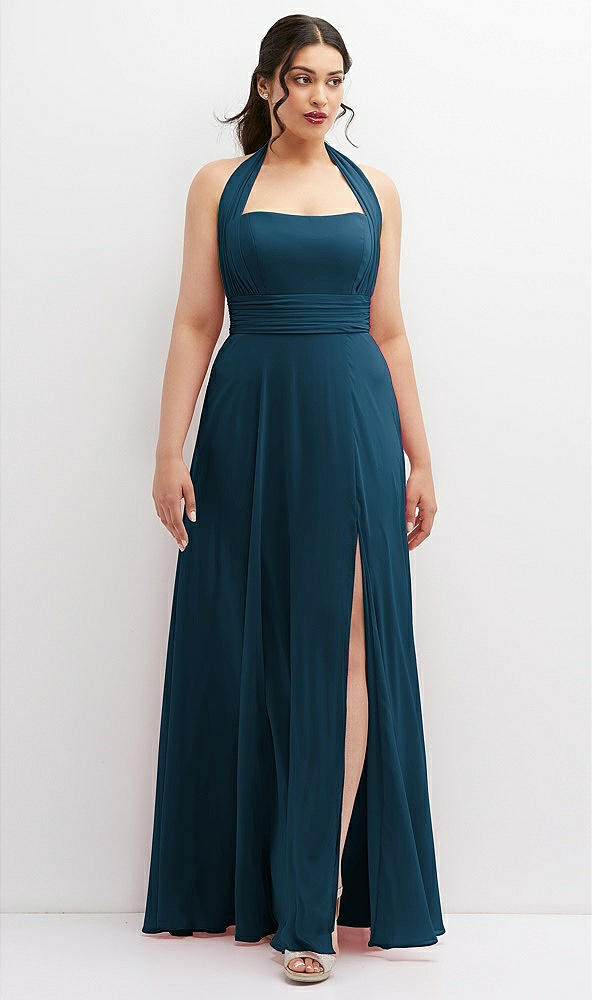 Front View - Atlantic Blue Chiffon Convertible Maxi Dress with Multi-Way Tie Straps