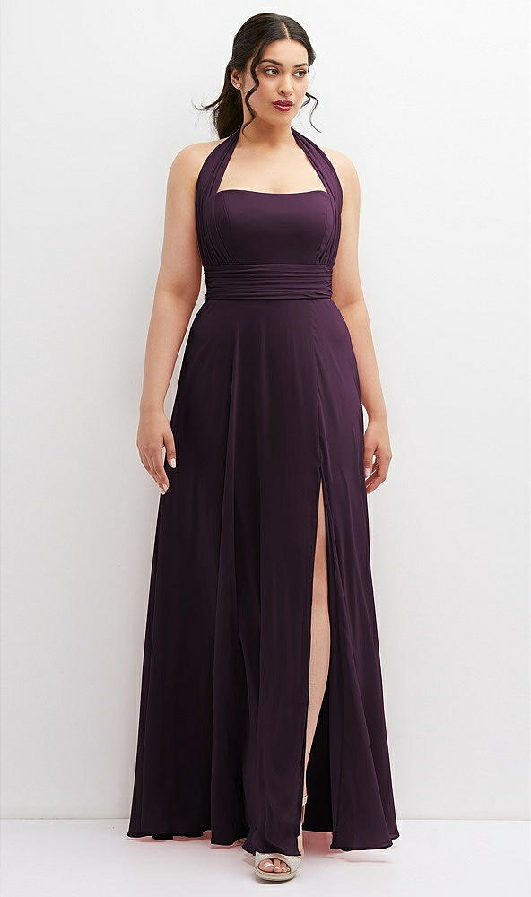 Front View - Aubergine Chiffon Convertible Maxi Dress with Multi-Way Tie Straps