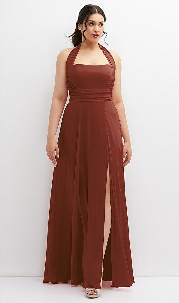 Front View - Auburn Moon Chiffon Convertible Maxi Dress with Multi-Way Tie Straps