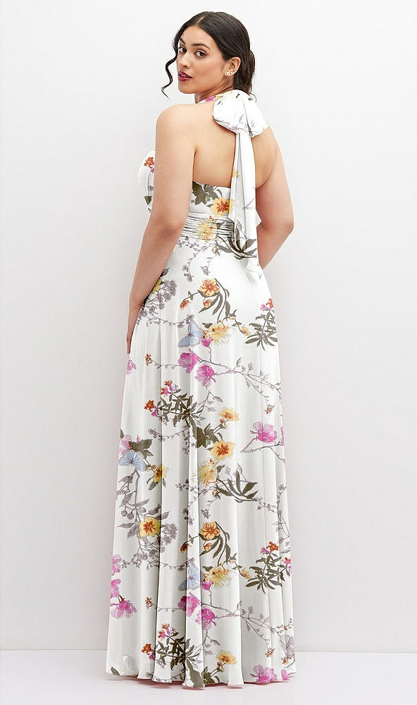 Back View - Butterfly Botanica Ivory Chiffon Convertible Maxi Dress with Multi-Way Tie Straps