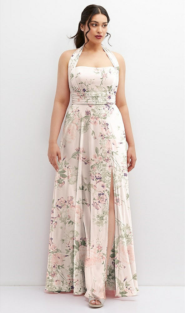 Front View - Blush Garden Chiffon Convertible Maxi Dress with Multi-Way Tie Straps