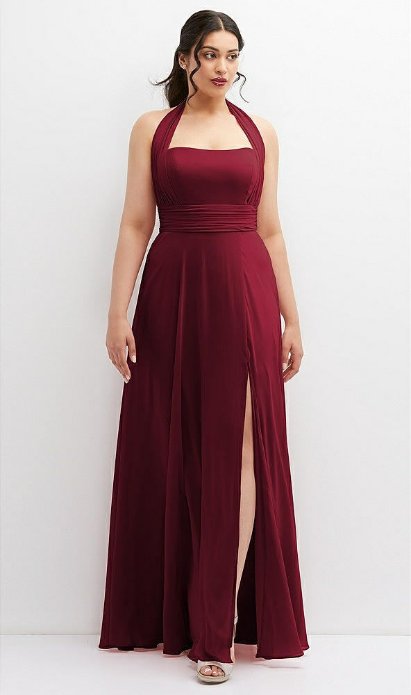Front View - Burgundy Chiffon Convertible Maxi Dress with Multi-Way Tie Straps