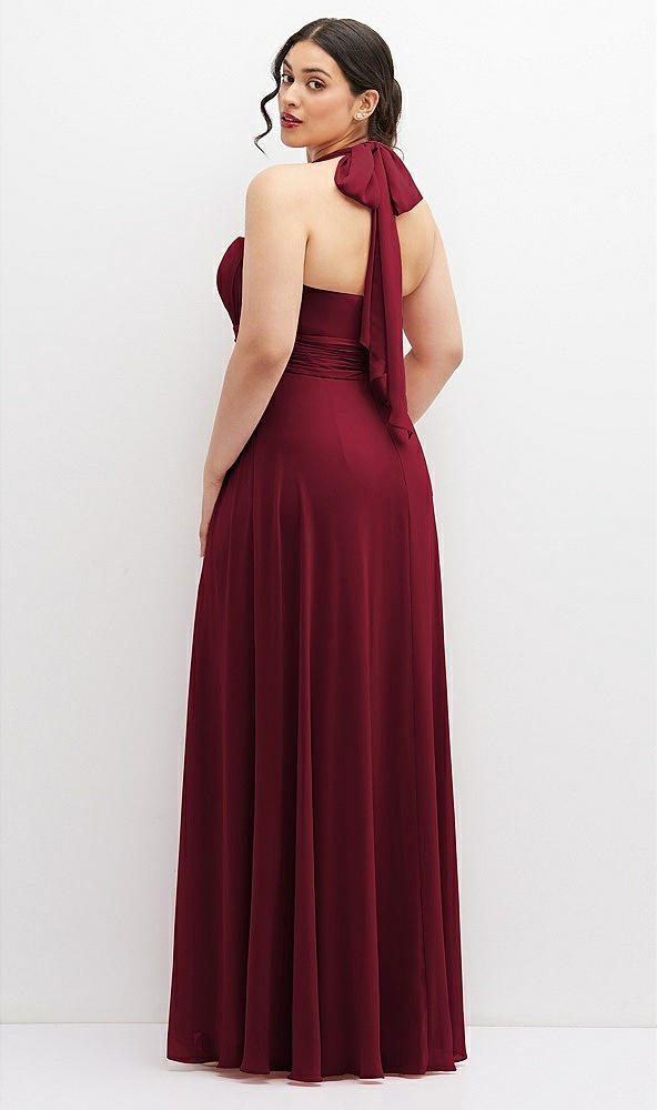 Back View - Burgundy Chiffon Convertible Maxi Dress with Multi-Way Tie Straps
