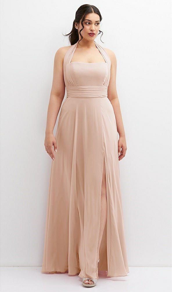 Front View - Cameo Chiffon Convertible Maxi Dress with Multi-Way Tie Straps