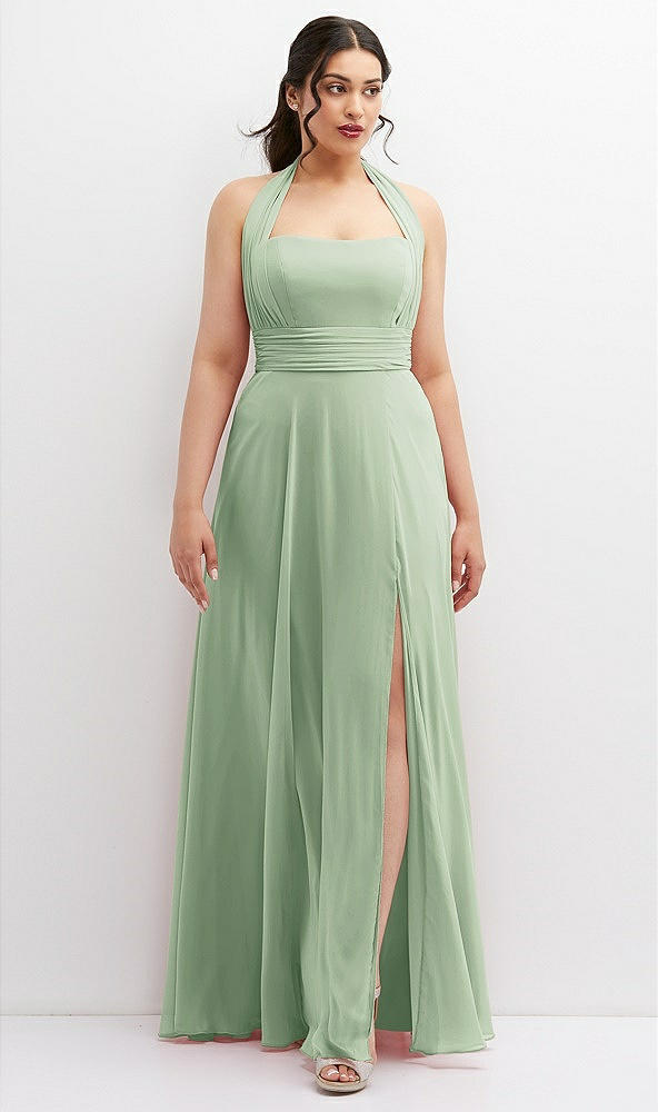 Front View - Celadon Chiffon Convertible Maxi Dress with Multi-Way Tie Straps