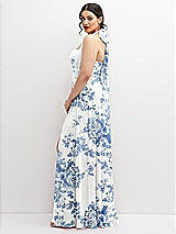Side View Thumbnail - Cottage Rose Dusk Blue Chiffon Convertible Maxi Dress with Multi-Way Tie Straps