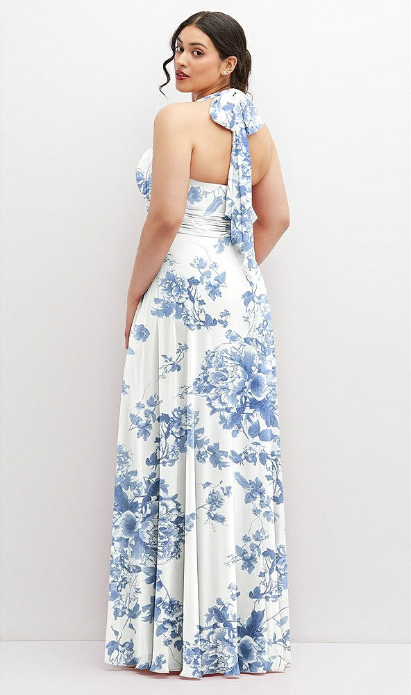 Back View - Cottage Rose Dusk Blue Chiffon Convertible Maxi Dress with Multi-Way Tie Straps