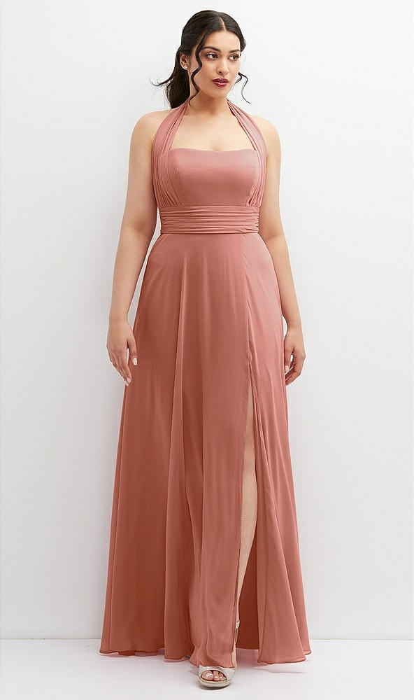 Front View - Desert Rose Chiffon Convertible Maxi Dress with Multi-Way Tie Straps