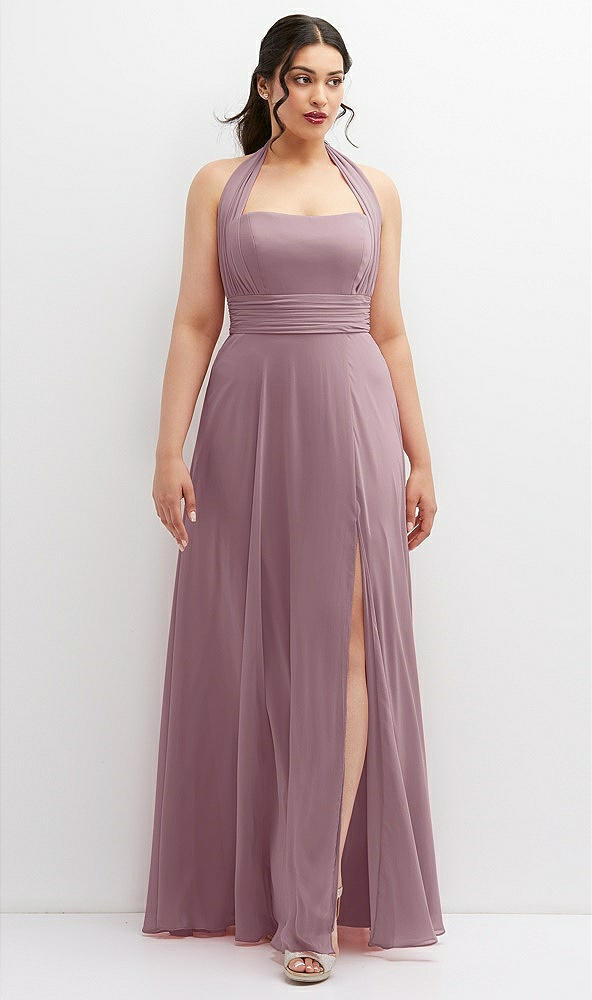 Front View - Dusty Rose Chiffon Convertible Maxi Dress with Multi-Way Tie Straps
