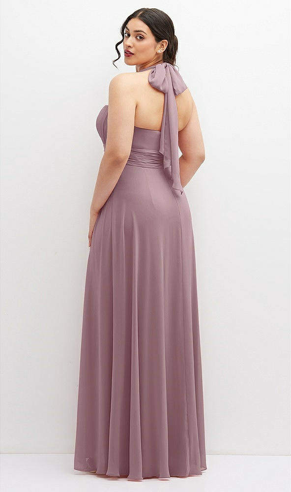 Back View - Dusty Rose Chiffon Convertible Maxi Dress with Multi-Way Tie Straps