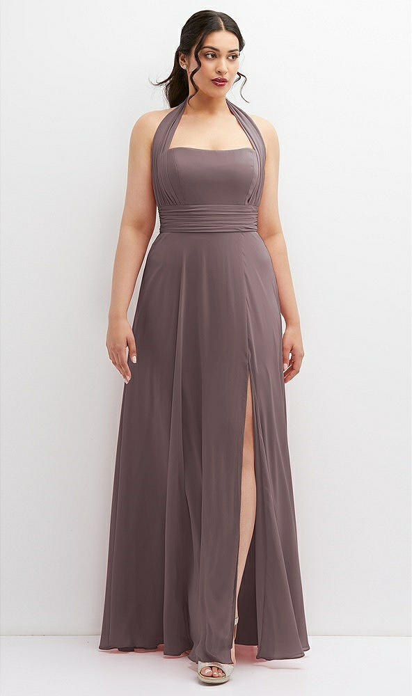 Front View - French Truffle Chiffon Convertible Maxi Dress with Multi-Way Tie Straps