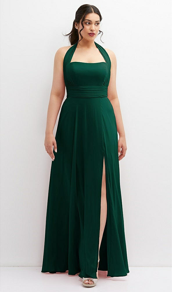 Front View - Hunter Green Chiffon Convertible Maxi Dress with Multi-Way Tie Straps