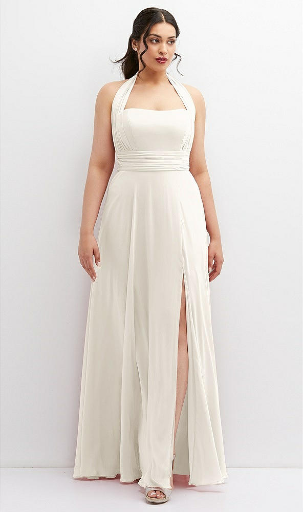 Front View - Ivory Chiffon Convertible Maxi Dress with Multi-Way Tie Straps