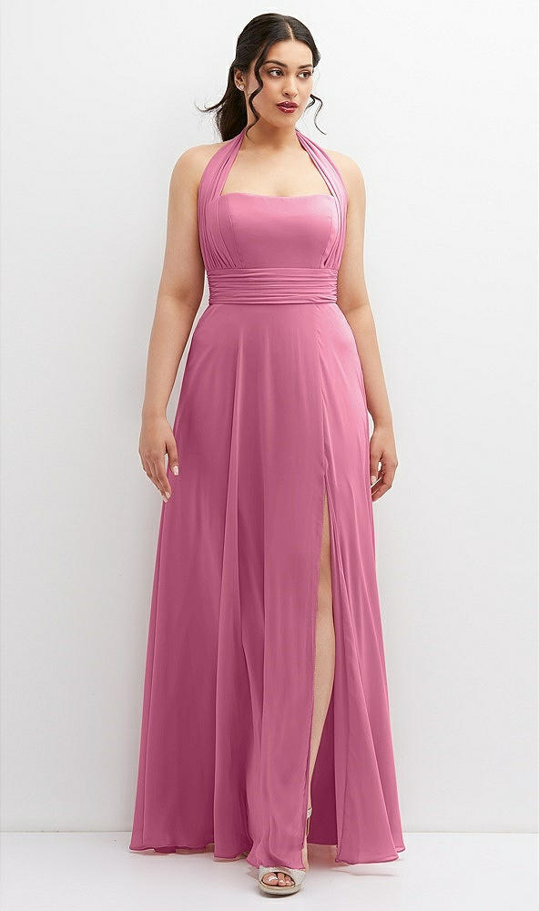 Front View - Orchid Pink Chiffon Convertible Maxi Dress with Multi-Way Tie Straps