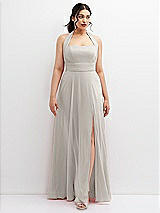 Front View Thumbnail - Oyster Chiffon Convertible Maxi Dress with Multi-Way Tie Straps