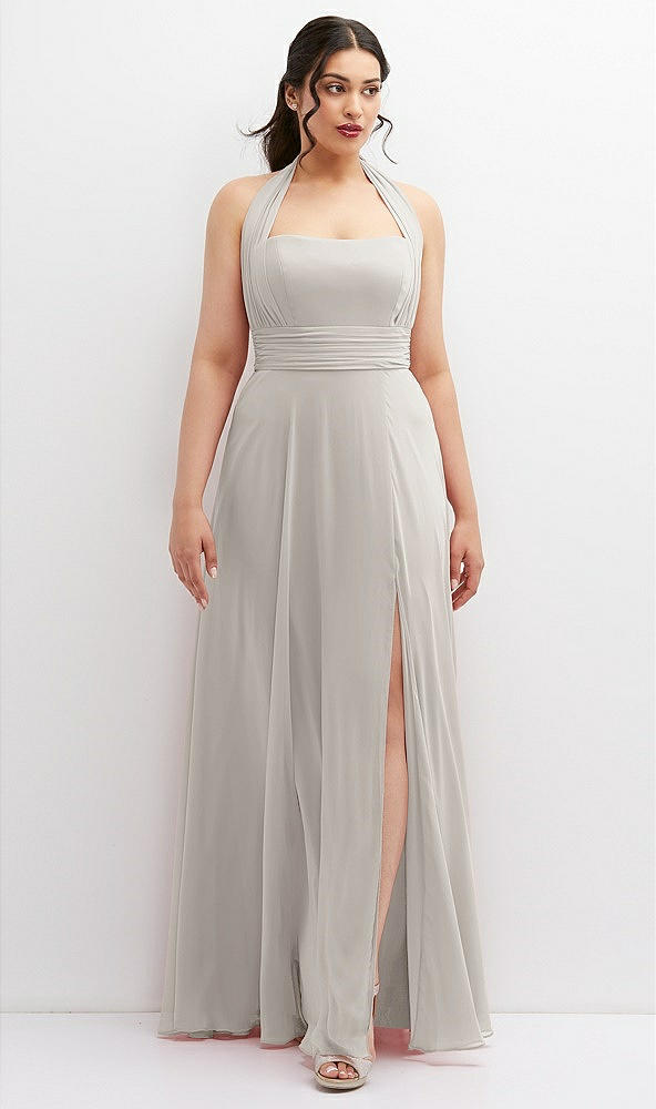 Front View - Oyster Chiffon Convertible Maxi Dress with Multi-Way Tie Straps