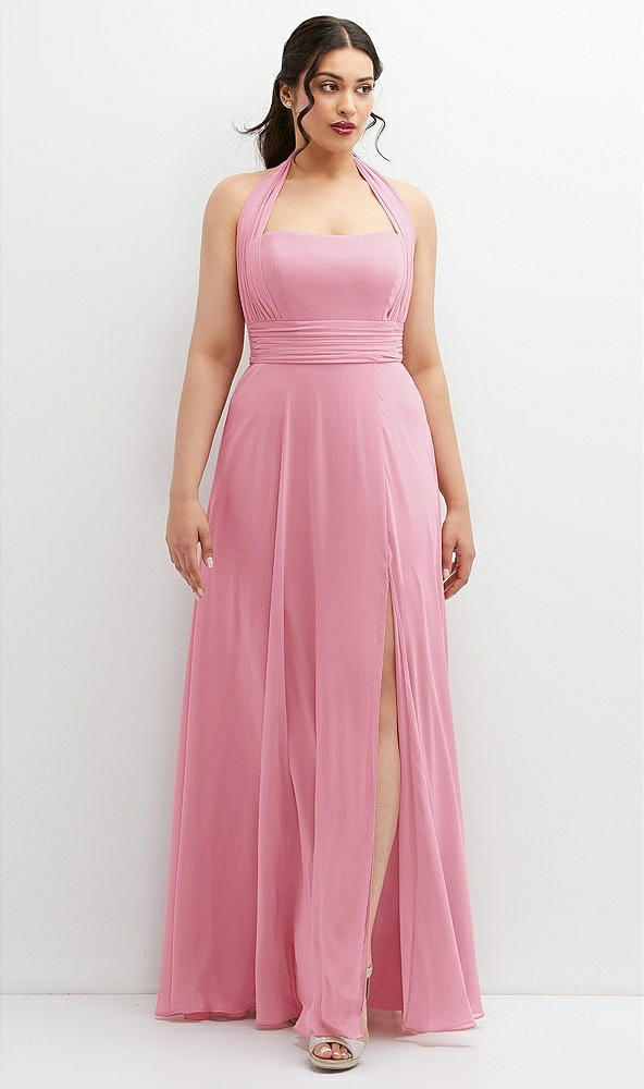 Front View - Peony Pink Chiffon Convertible Maxi Dress with Multi-Way Tie Straps