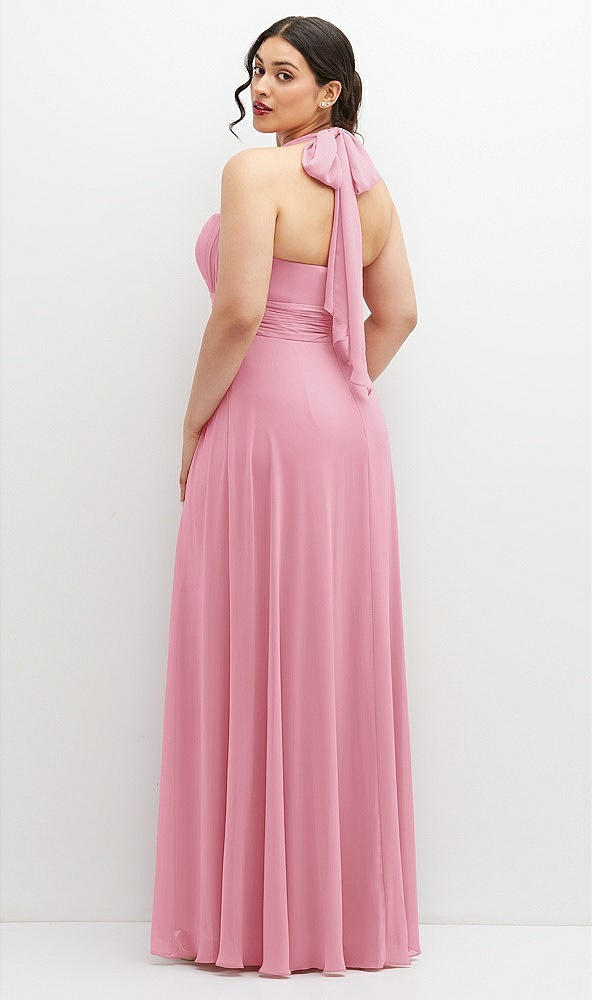 Back View - Peony Pink Chiffon Convertible Maxi Dress with Multi-Way Tie Straps