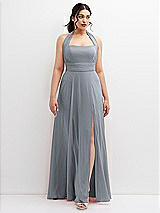 Front View Thumbnail - Platinum Chiffon Convertible Maxi Dress with Multi-Way Tie Straps