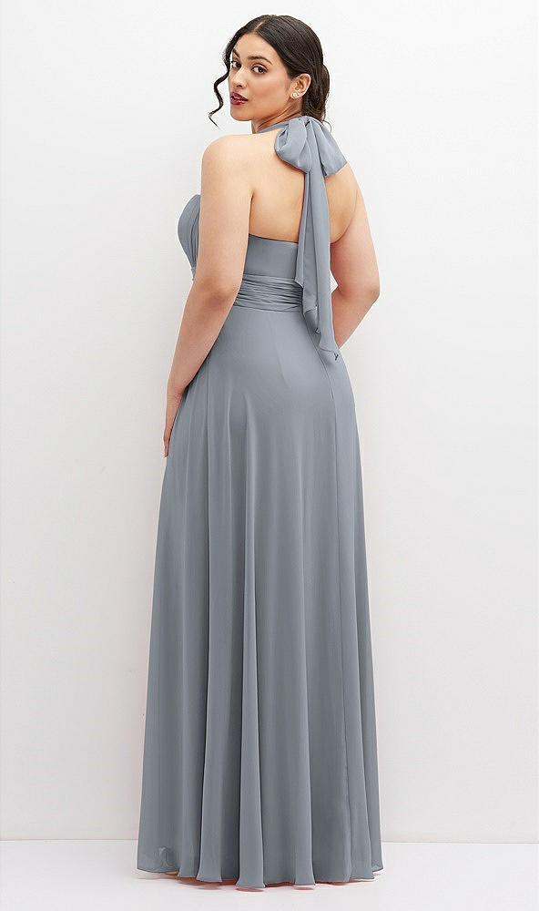 Back View - Platinum Chiffon Convertible Maxi Dress with Multi-Way Tie Straps
