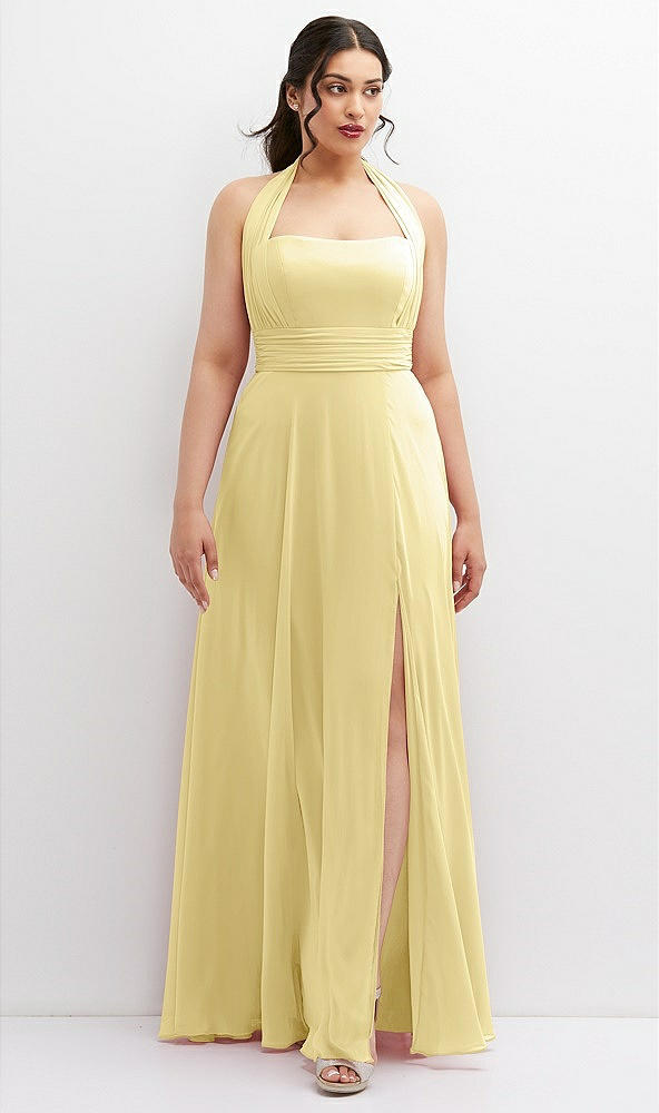 Front View - Pale Yellow Chiffon Convertible Maxi Dress with Multi-Way Tie Straps